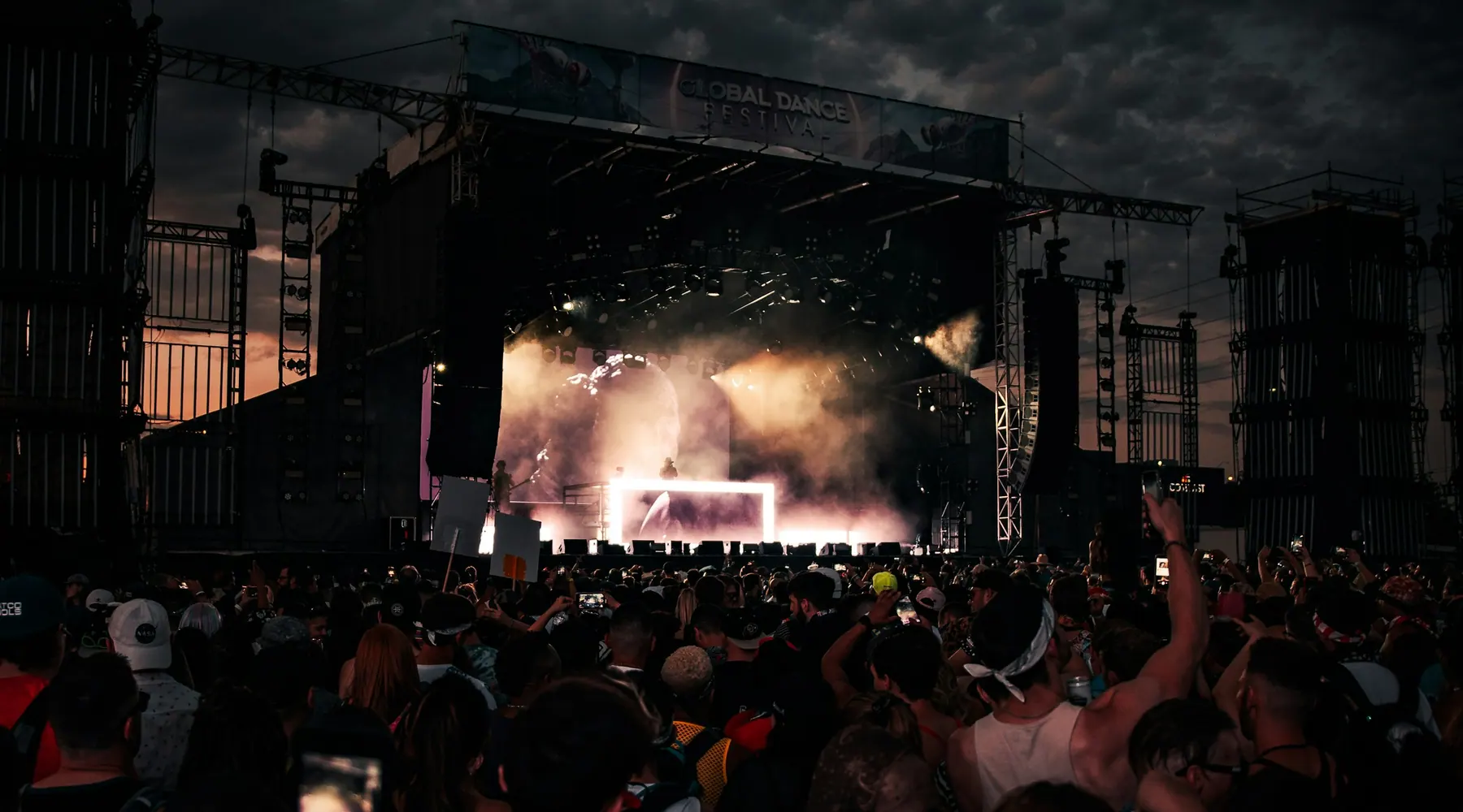 A stadium crowd at night